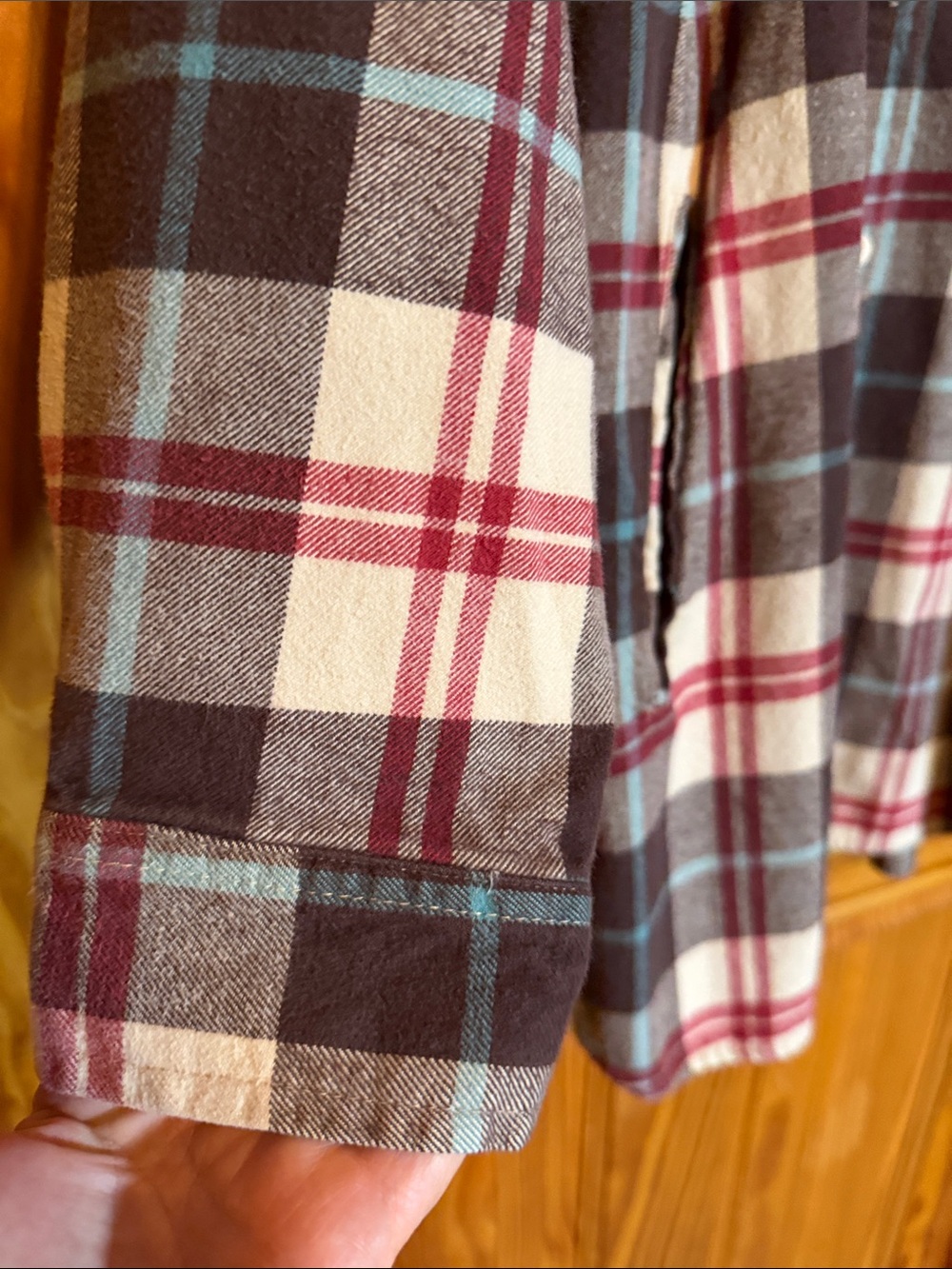 Stillwater Supply Plaid Button-Down Tunic Shirt in Burgundy, Brown & Cream - Picture 5 of 6
